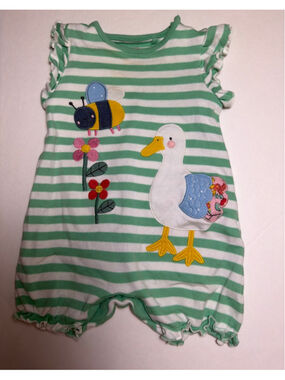 Baby NEXT Striped Bubble Romper 0-3 Months Duck Bee Applique Embroidery Flowers